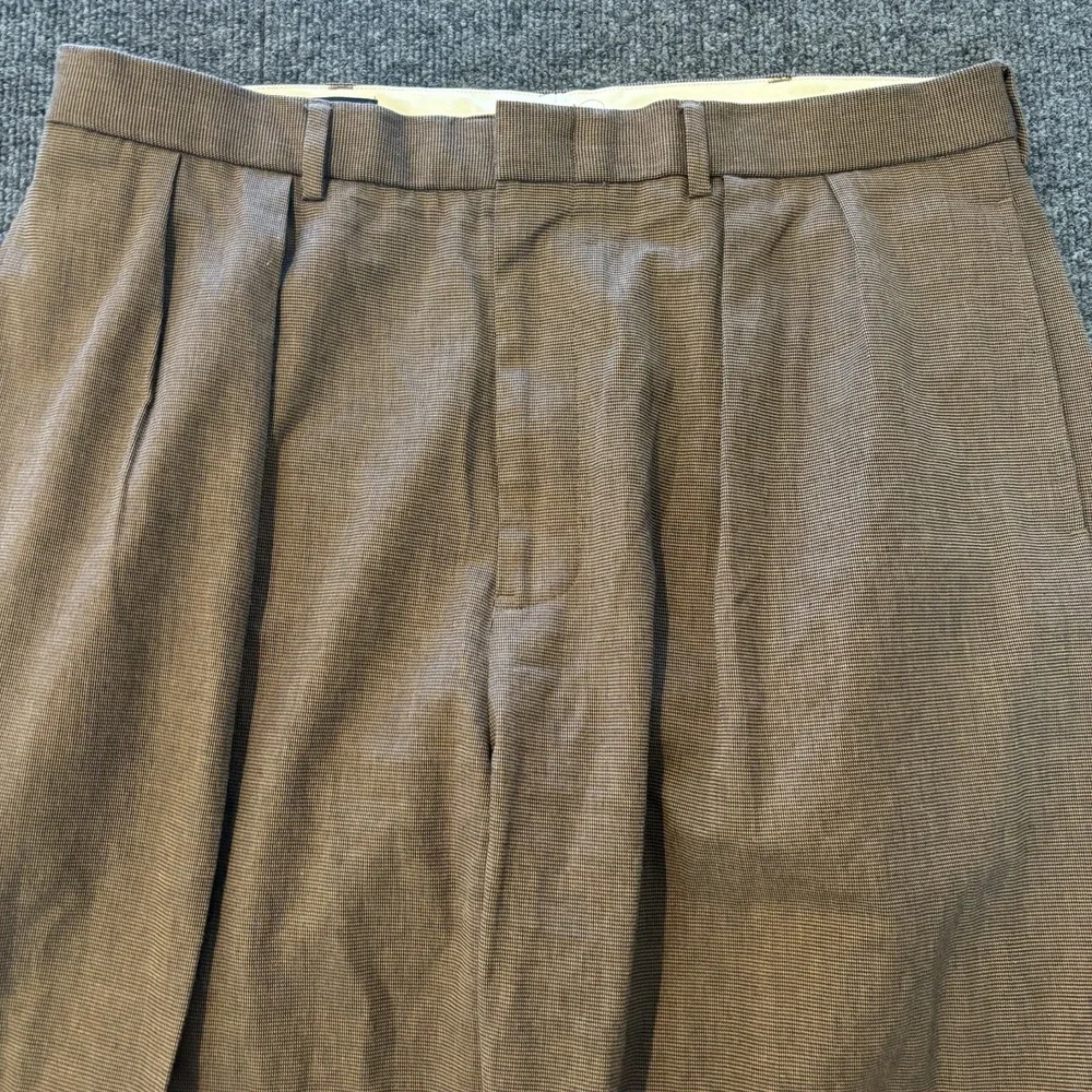 Vintage Polo Ralph Lauren Mens 38x30 Pleated Cuffed Dress Pant Brown Houndstooth